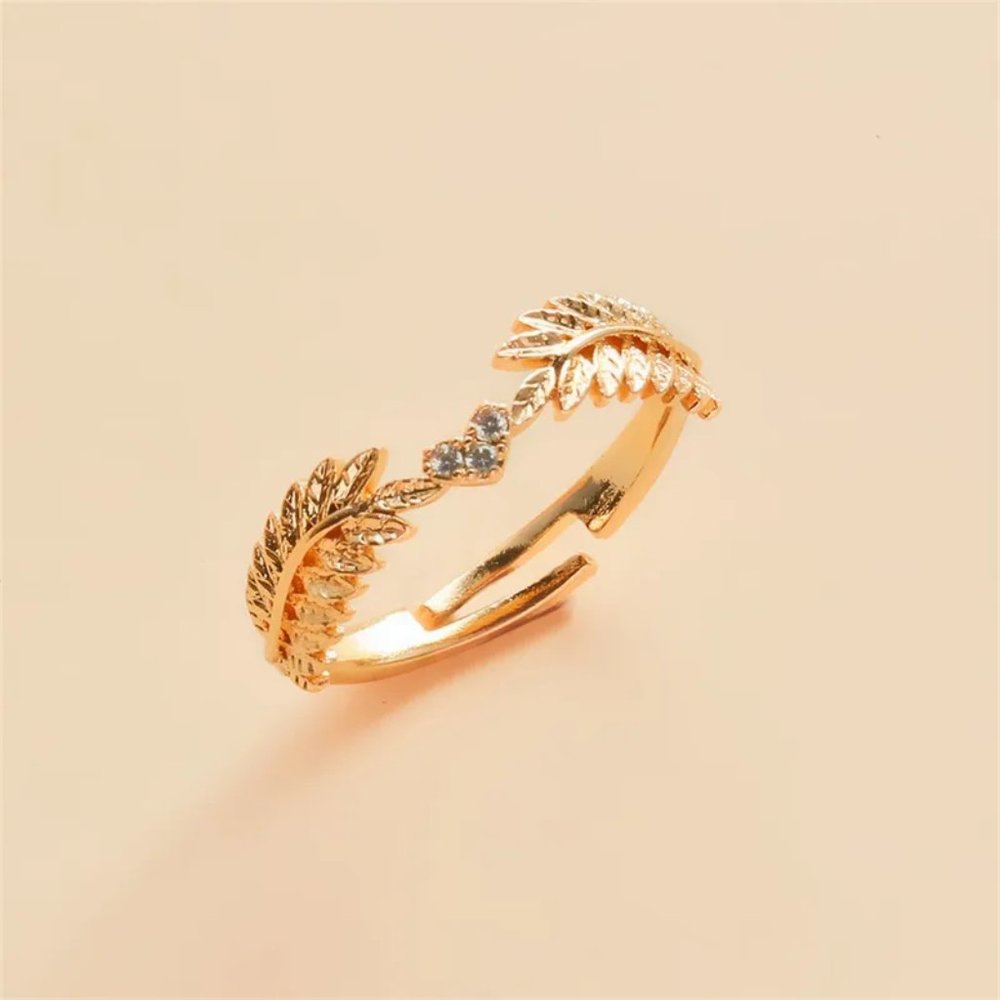 3/$35 Gold Plated Copper Open Ring Heart Leaf Rhinestone Diamond Zirconia